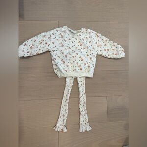 Zara Cream Floral Rib Flare Sweatshirt and Legging Set